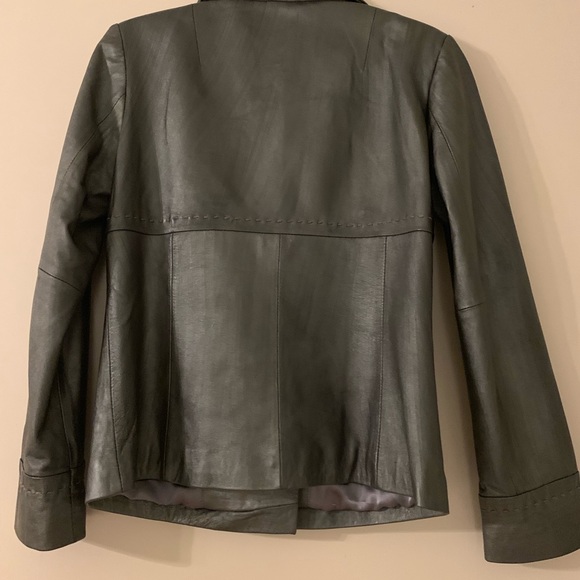 hip length grey leather jacket - Picture 4 of 5